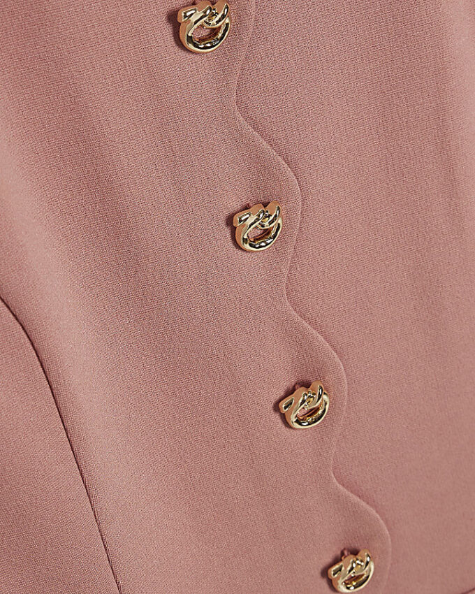 Pink Short Sleeve Scallop Trim Mini Dress