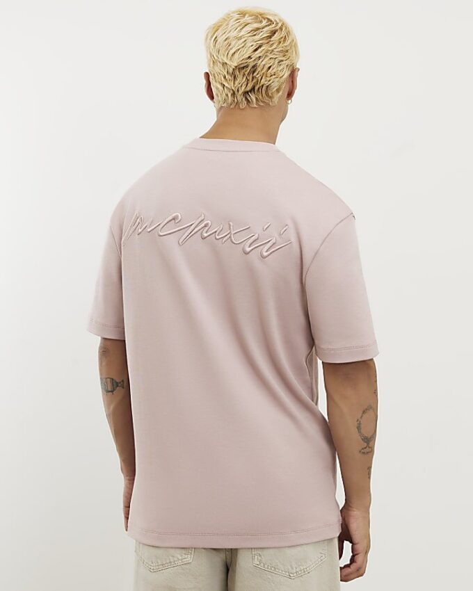 Pink Slim Fit MCM Embroidered T-Shirt
