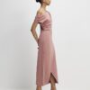 Pink Stretchy Draped Midi Dress