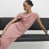 Pink Stretchy Draped Midi Dress