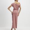 Pink Stretchy Draped Midi Dress