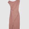 Pink Stretchy Draped Midi Dress