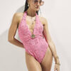 Pink Texture Shell Trim Swimsuit