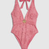 Pink Texture Shell Trim Swimsuit