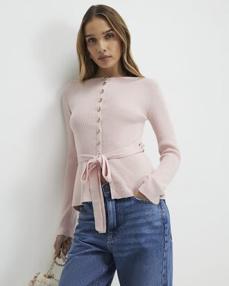 Pink Waisted Cardigan