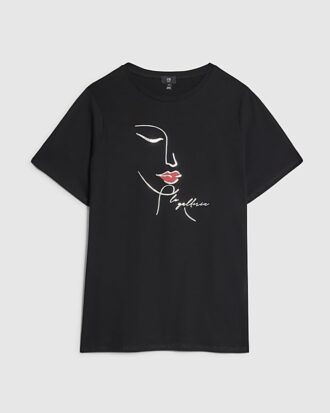 Plus Black Sketchy Face Foil T-shirt