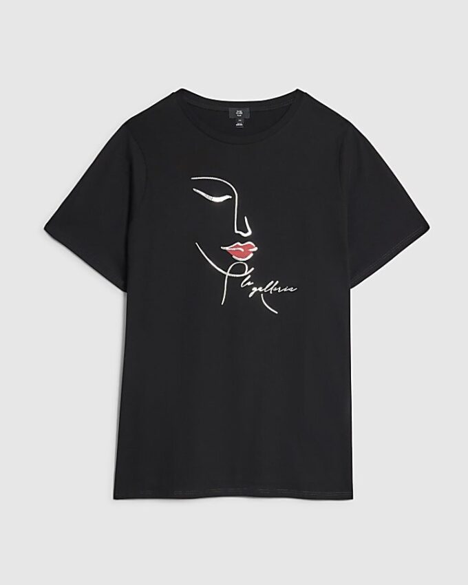 Plus Black Sketchy Face Foil T-shirt