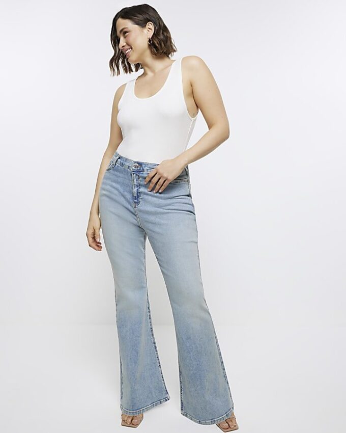 Plus Blue High Waist Flare Jeans