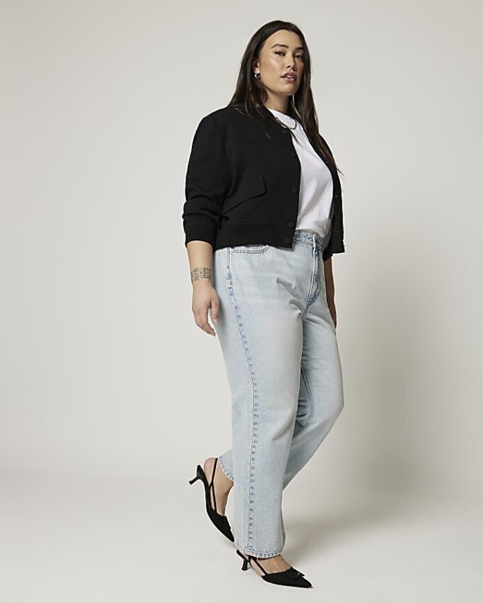 Plus blue high waisted relaxed straight jeans