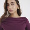 Purple Long Sleeve Ruched Drape Top