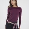 Purple Long Sleeve Ruched Drape Top