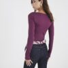 Purple Long Sleeve Ruched Drape Top