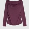 Purple Long Sleeve Ruched Drape Top