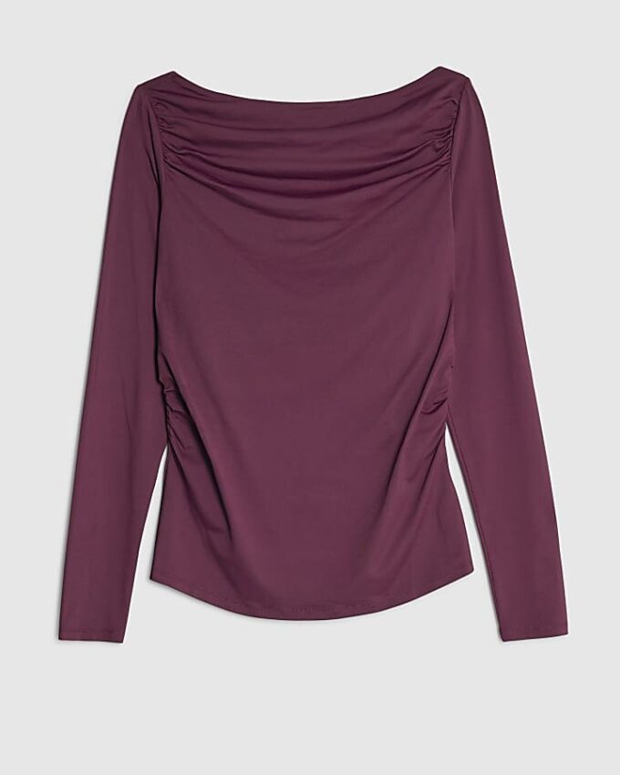 Purple Long Sleeve Ruched Drape Top