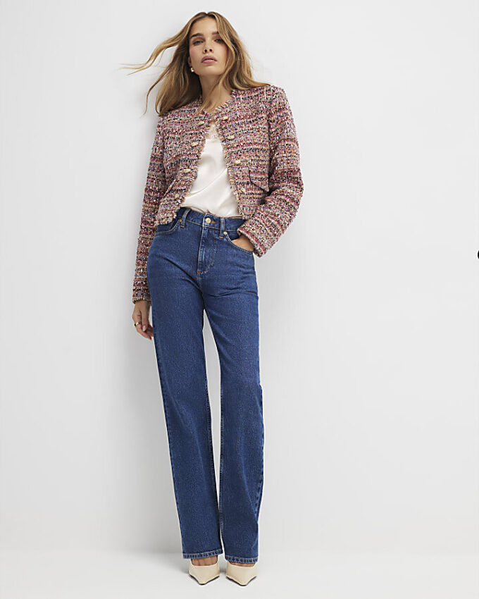 Red Boucle Edge To Edge Jacket