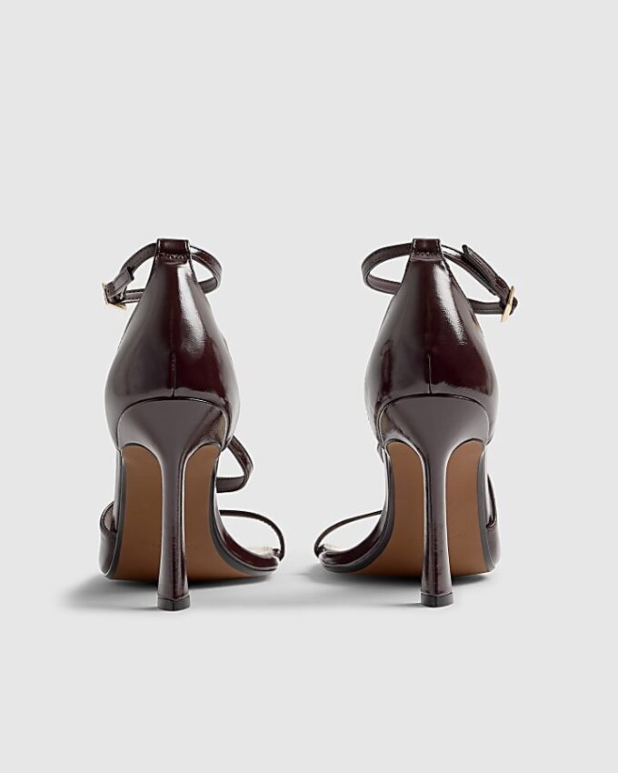 Red Buckle Strap Heeled Sandals