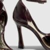 Red Buckle Strap Heeled Sandals