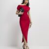 Red Draped Midi Dress