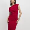 Red Draped Midi Dress