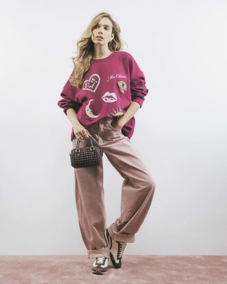 Red Embellished Ma Cherie Sweatshirt