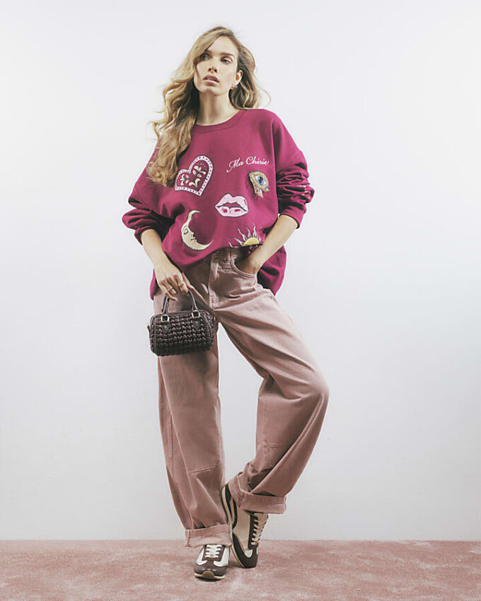 Red Embellished Ma Cherie Sweatshirt