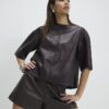 Red Faux Leather Seam Detail T-shirt