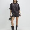 Red Faux Leather Seam Detail T-shirt