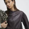 Red Faux Leather Seam Detail T-shirt
