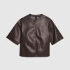 Red Faux Leather Seam Detail T-shirt