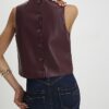 Red Faux Leather Shell Top