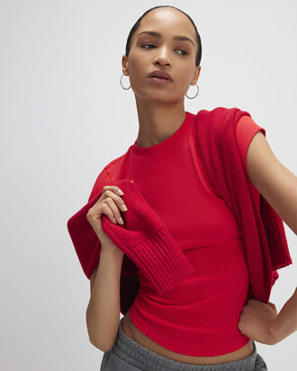 Red Fitted Ribbed T-shirt