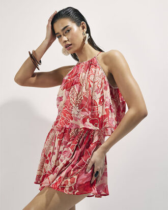 Red Floral Embellished Playsuit