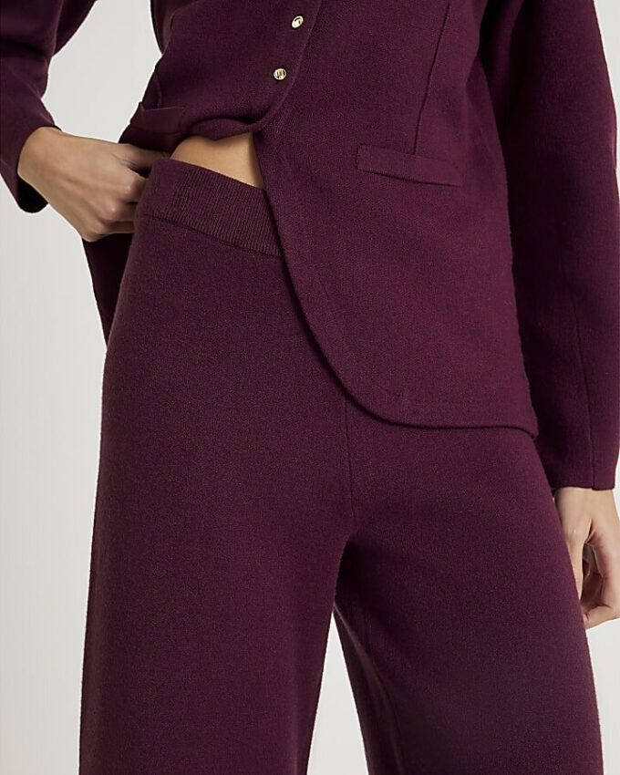 Red Knitted Wide Leg Trousers