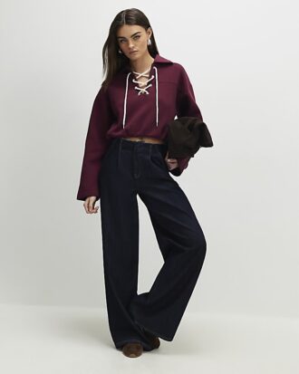 Red Lace Up Sweatshirt