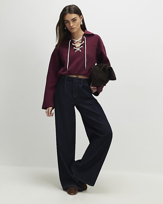 Red Lace Up Sweatshirt