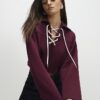 Red Lace Up Sweatshirt