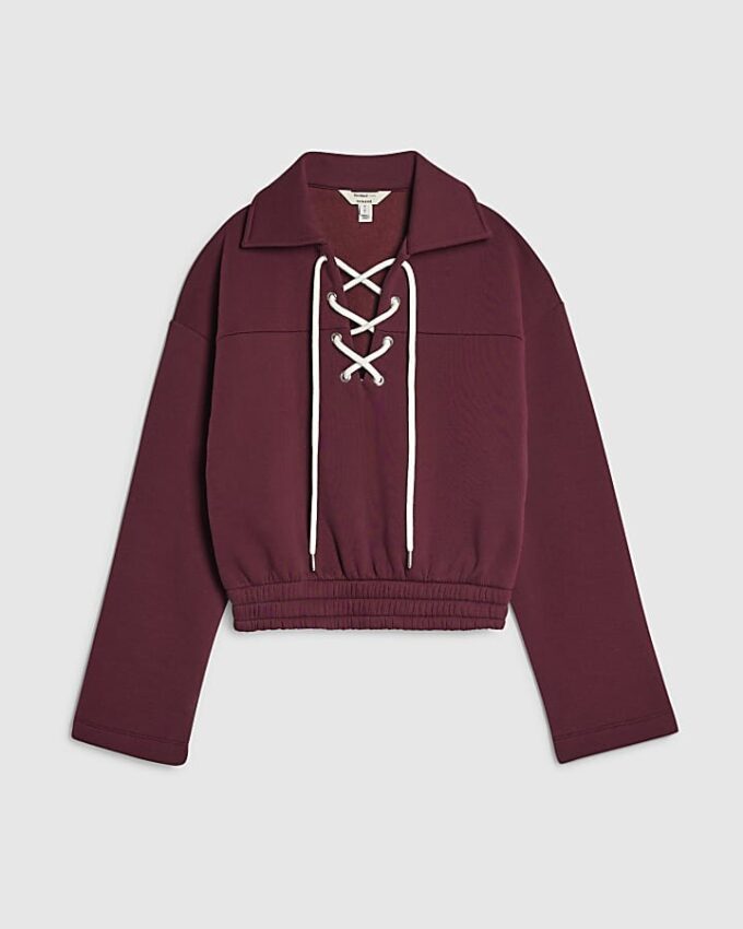 Red Lace Up Sweatshirt