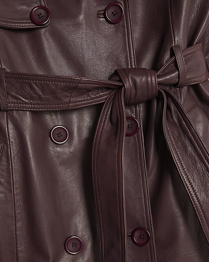 Red leather oversized trench coat