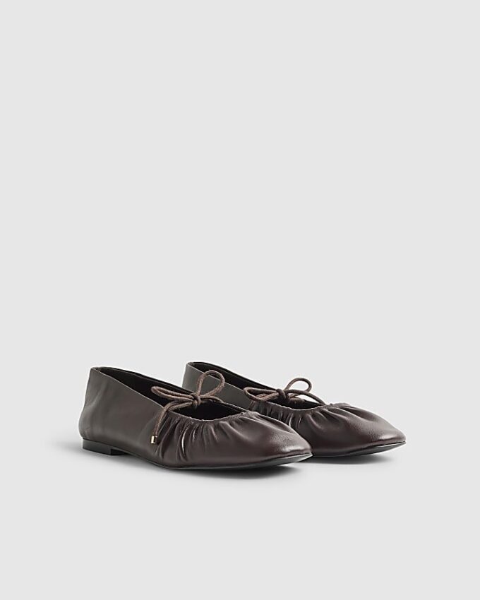 Red Leather Ruched Ballet Pumps