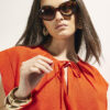 Red Linen Blend Tie Neck Top