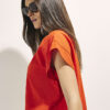 Red Linen Blend Tie Neck Top