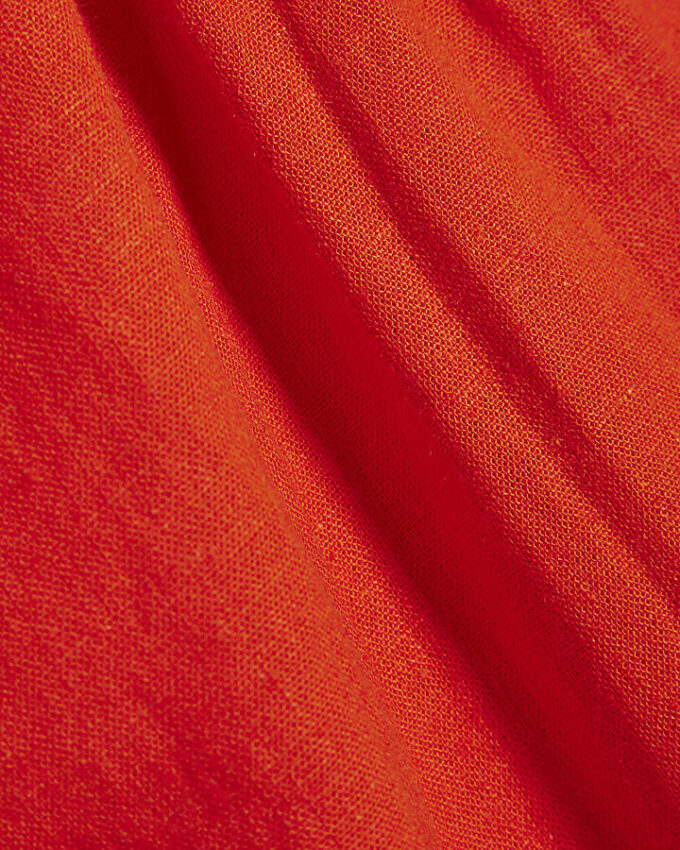 Red Linen Blend Tie Neck Top