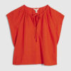 Red Linen Blend Tie Neck Top