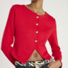 Red Long Sleeve Cropped Heart Cardigan