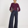 Red Long Sleeve Pleated Front Top