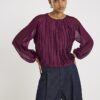 Red Long Sleeve Pleated Front Top