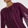 Red Long Sleeve Pleated Front Top