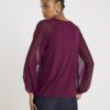 Red Long Sleeve Pleated Front Top