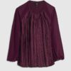 Red Long Sleeve Pleated Front Top
