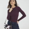 Red Long Sleeve Scallop Trim Top